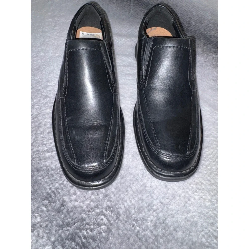 Clarks Collection Mens Black Leather Slip On Loafers Square Toe Dress Shoes 7.5‎